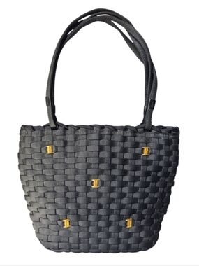 Salvatore Ferragamo Vara Woven Ribbon Mini Tote Bag Black Gold Italy